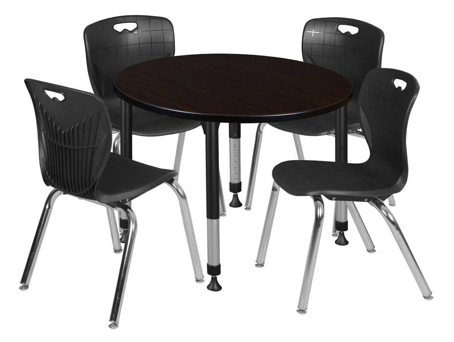 Kee 42" Round Height Adjustable Classroom Table & 4 Andy 18-in Stack Chairs