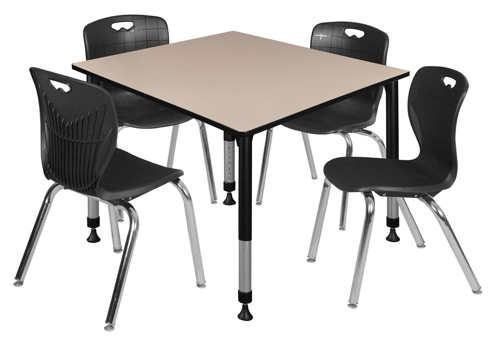 Kee 48" Square Height Adjustable Classroom Table & 4 Andy 18-in Stack Chairs