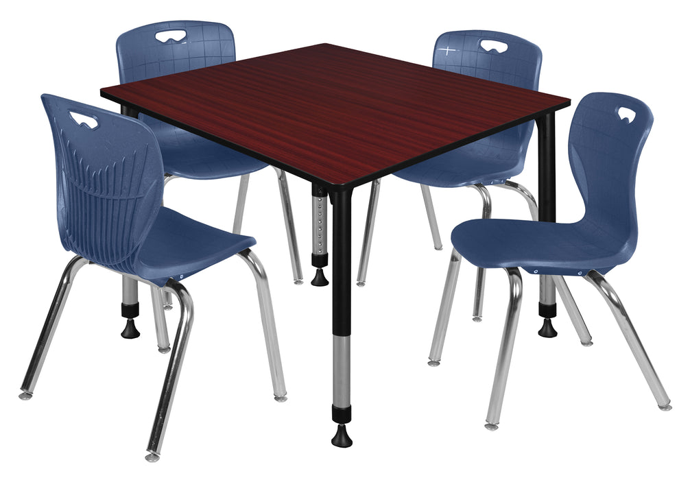 Kee 48" Square Height Adjustable Classroom Table & 4 Andy 18-in Stack Chairs