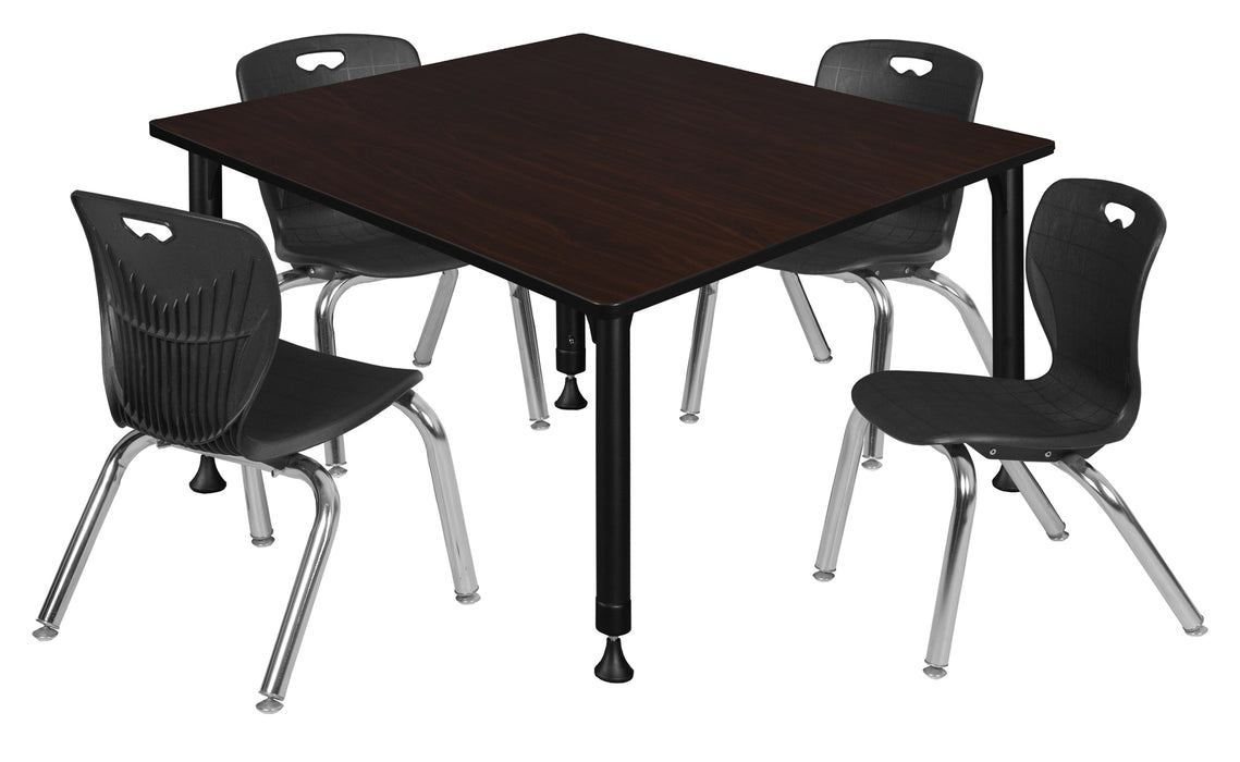 Kee 48" Square Height Adjustable Classroom Table & 4 Andy 12-in Stack Chairs