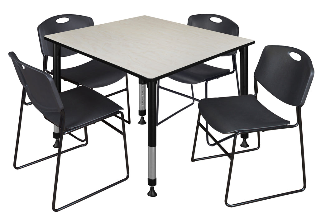 Kee 48" Square Height Adjustable Classroom Table & 4 Zeng Stack Chairs