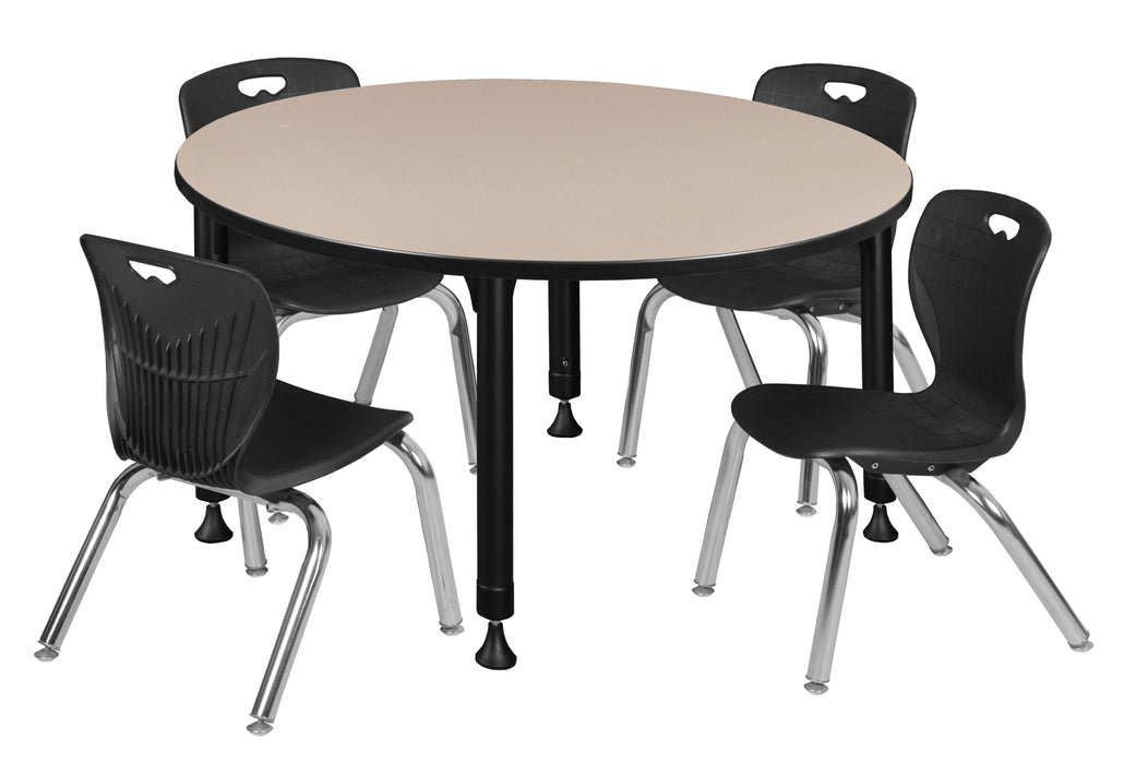 Kee 48" Round Height Adjustable Classroom Table & 4 Andy 12-in Stack Chairs