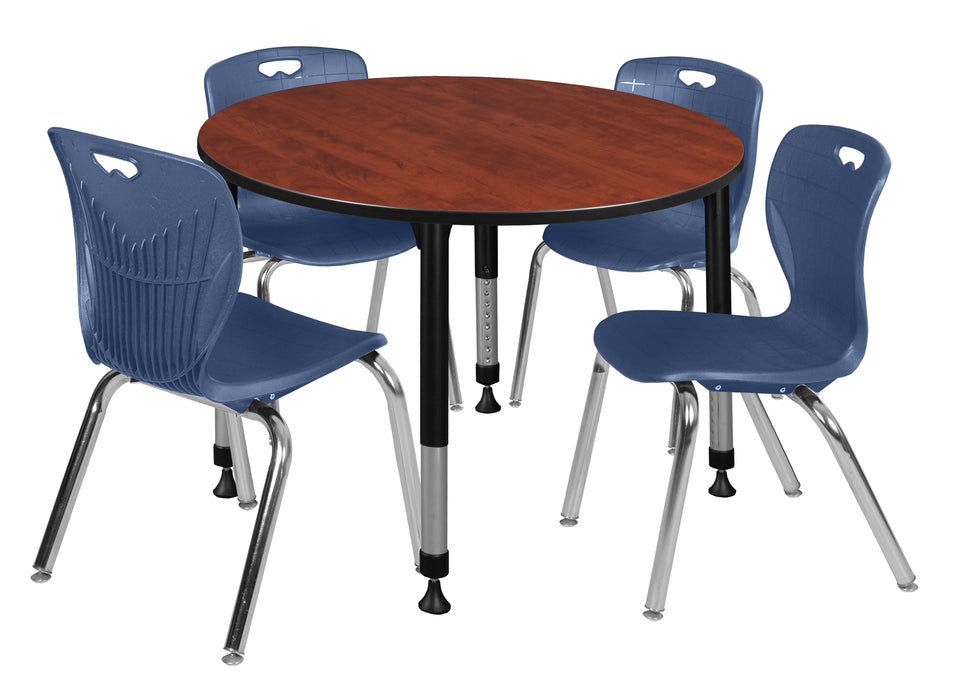 Kee 48" Round Height Adjustable Classroom Table & 4 Andy 18-in Stack Chairs
