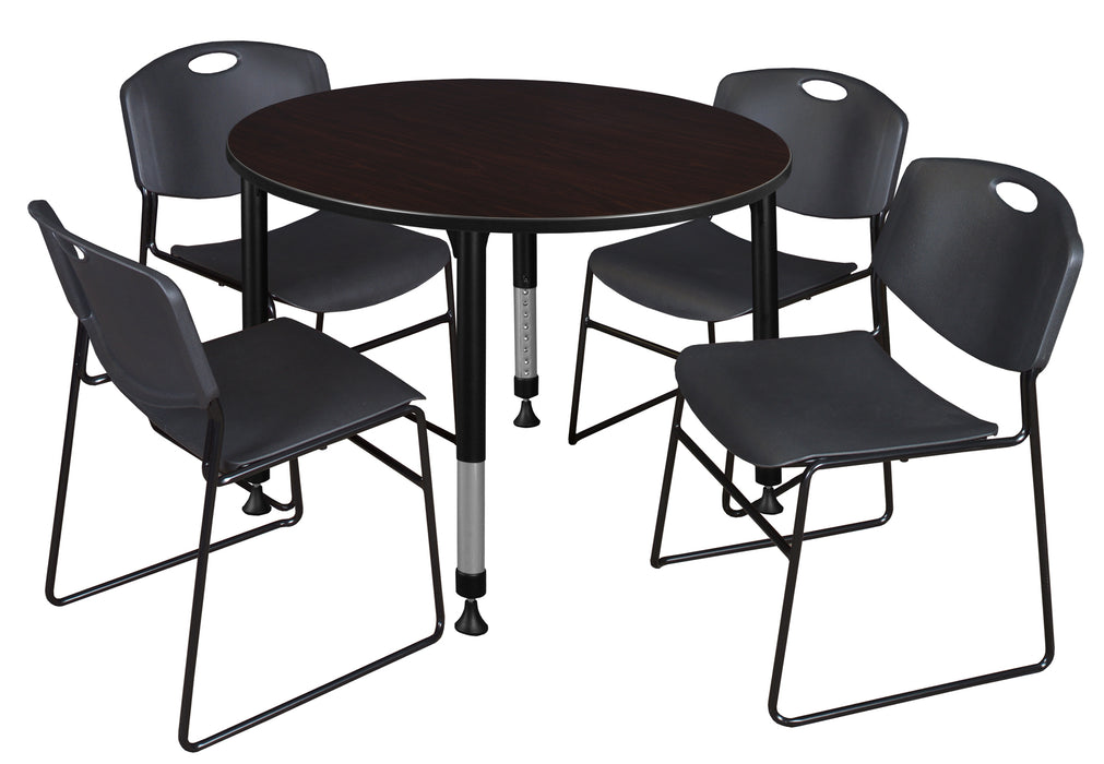 Kee 48" Round Height Adjustable Classroom Table & 4 Zeng Stack Chairs