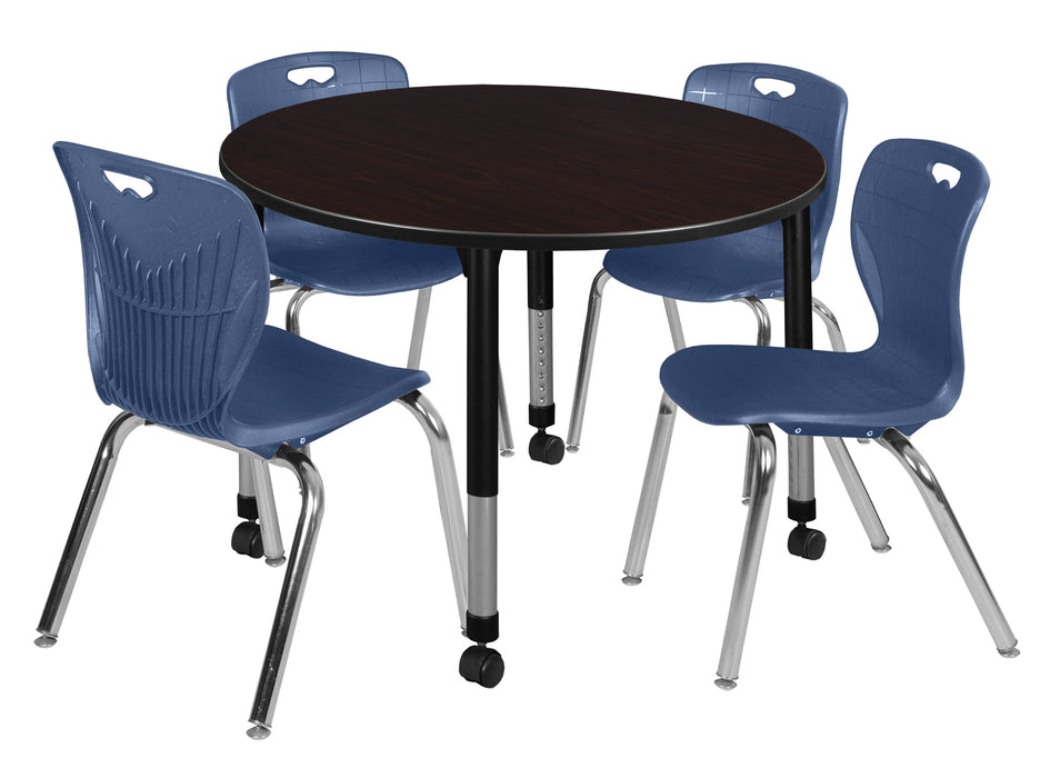 Kee 48" Round Height Adjustable Classroom Table & 4 Andy 18-in Stack Chairs